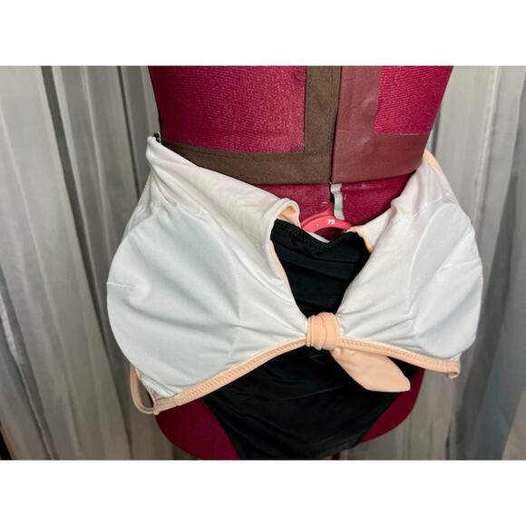 Cupshe Keyhole One Piece Swimsuit tie front pink black - Picture 6 of 6